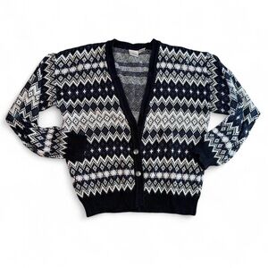Navy & White Vintage 80s Geometric Print Cardigan